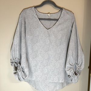 Balloon Sleeve V-Neck Blouse